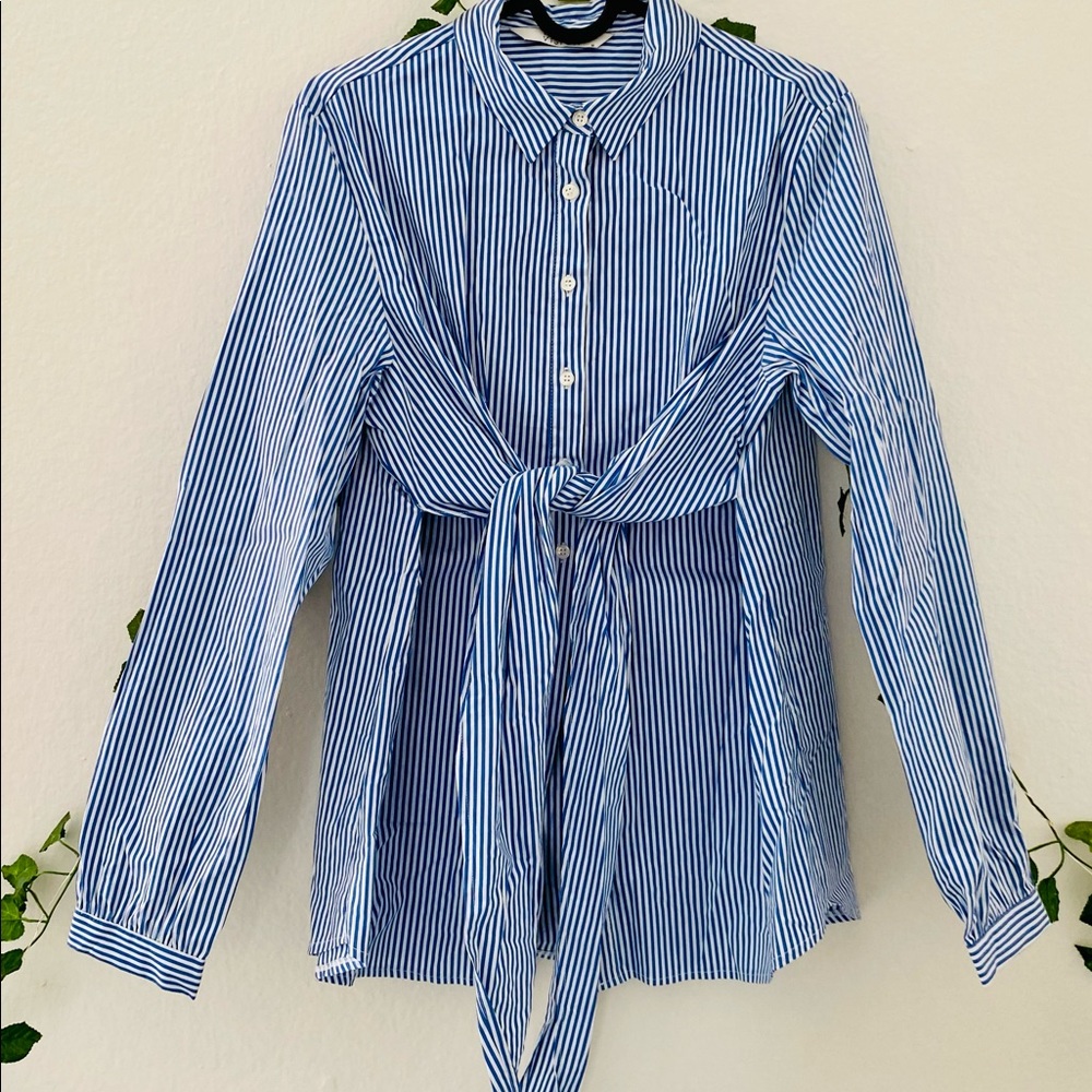 Blue Sleeve Front Tie Shirt